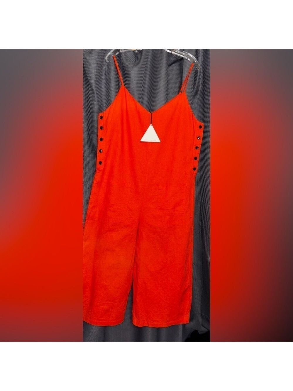 🔥NEW🔥 Urban Outfitters by Lost+Wander Papaya Soft Linen Button Side Jumpsuit LG - Picture 6 of 11